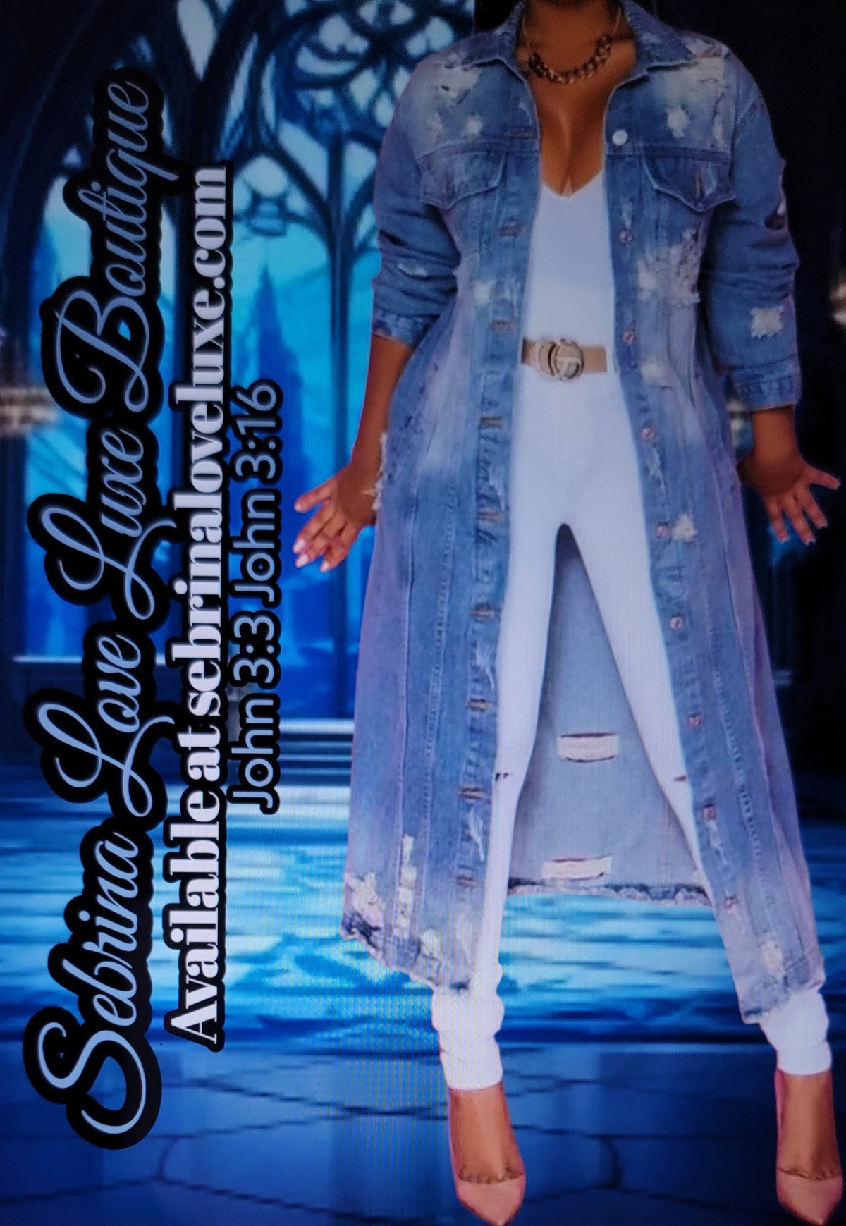 Cool Distressed Blue Denim Maxi Coat Jacket