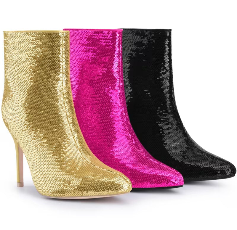 Sparkly Hot Pink Sequin Ankle Boots