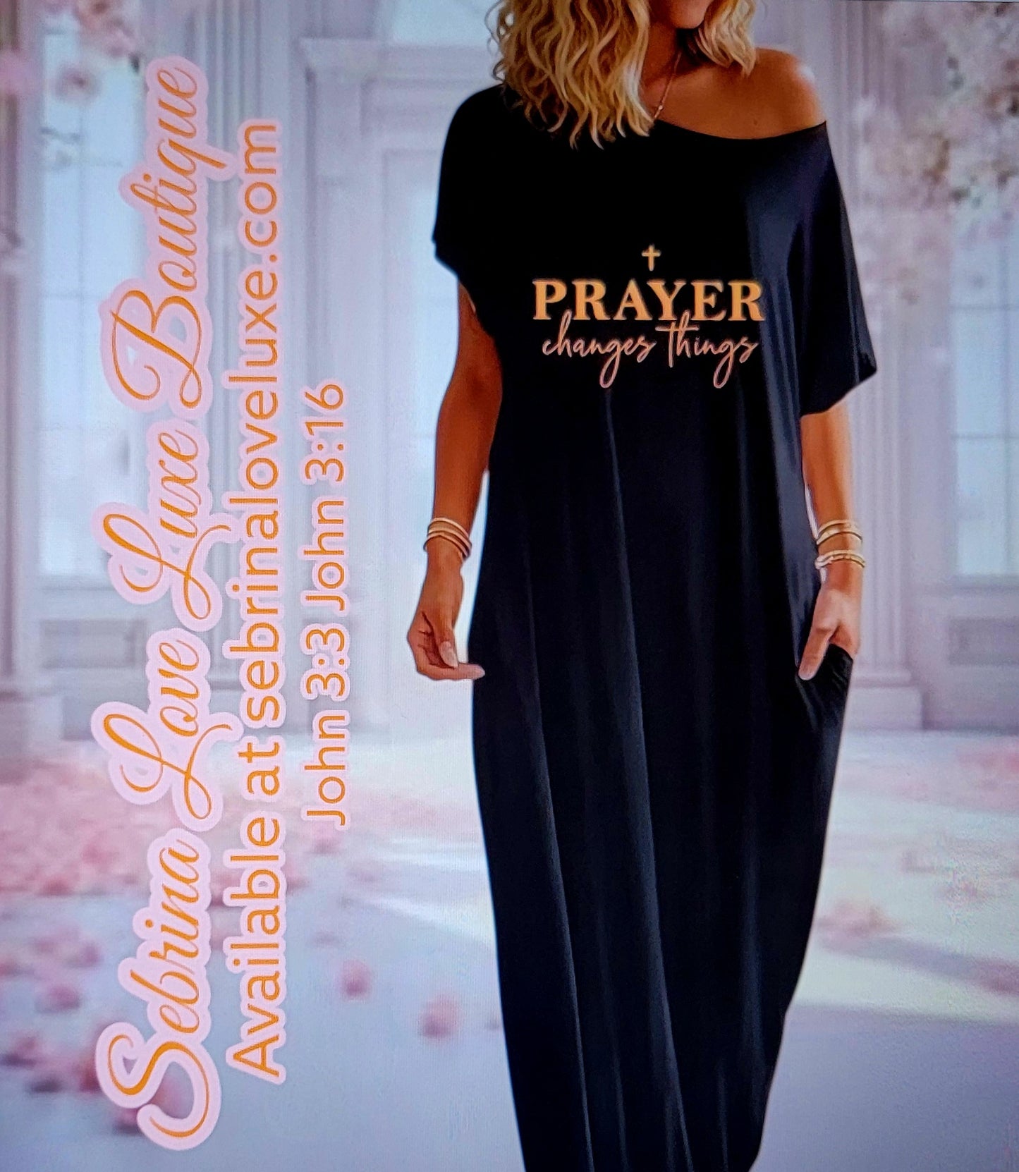 "FAITH CHANGES THINGS" Black & Gold Inspirational Scripture Maxi Dress