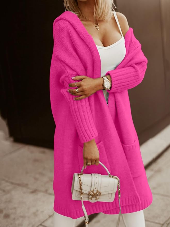 Cozy Hot Pink Maxi Cardigan Sweater