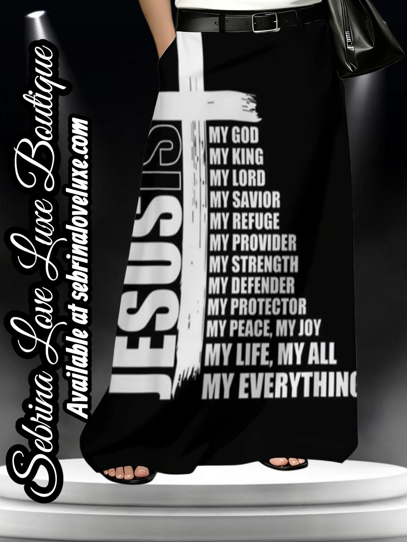 "JESUS" Black & White Inspirational Scripture Maxi Skirt