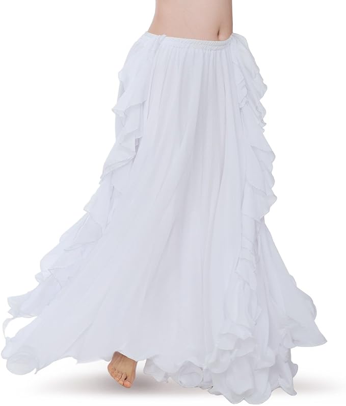 Romantic White Chiffon Ruffled Boho Maxi Skirt
