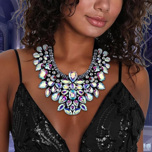 Gothic Romance AB Multicolor Bejeweled Collar Necklace