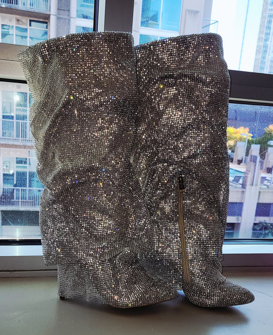 The "NEW YORK HEIRESS" Boho Festival Crystal Rhinestone Diamante knee Boots & Carry-on Luggage Case Combo (Custom Order)