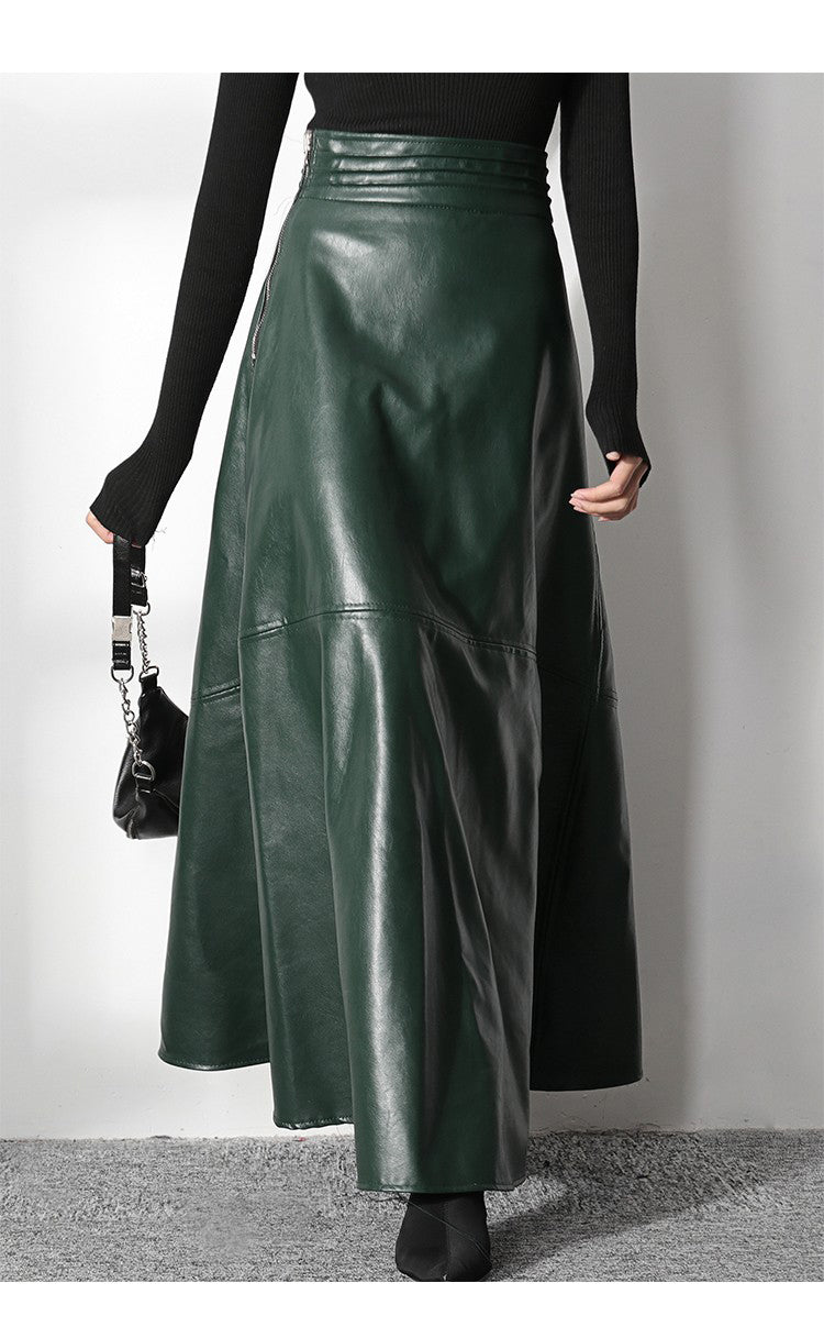 Hunter Green Faux Leather Maxi Skirt