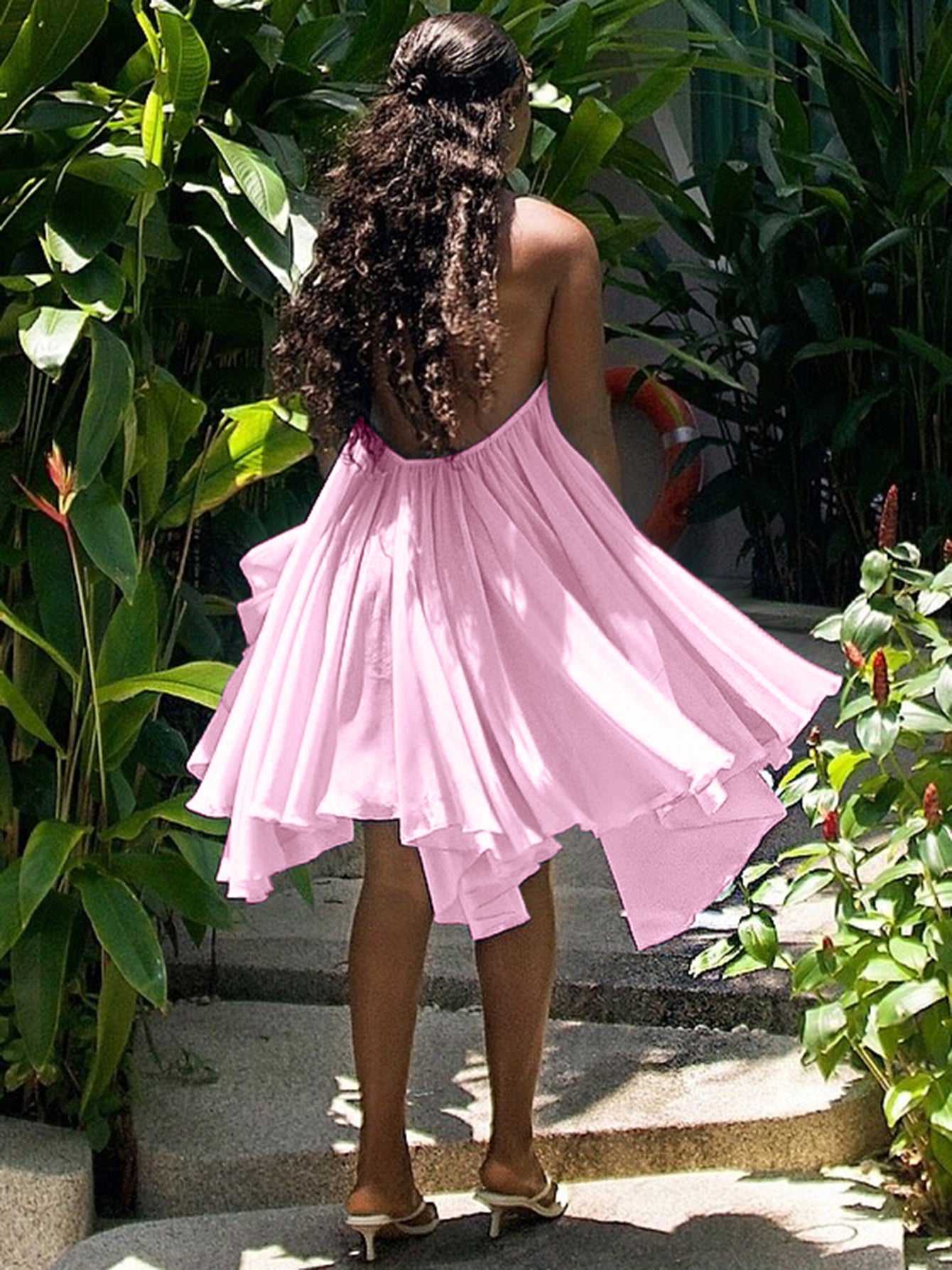 Sexy Light Pink Chiffon Trapeze Mini Dress