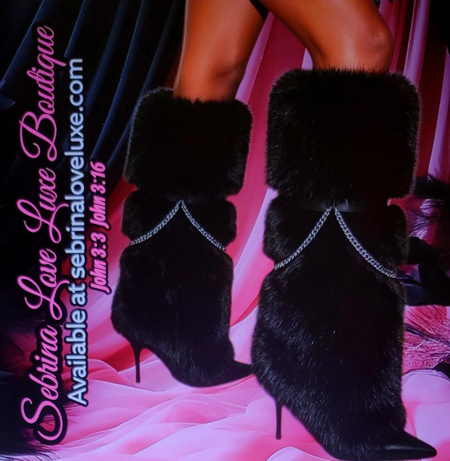 Plush Black Faux Fur Knee Boots