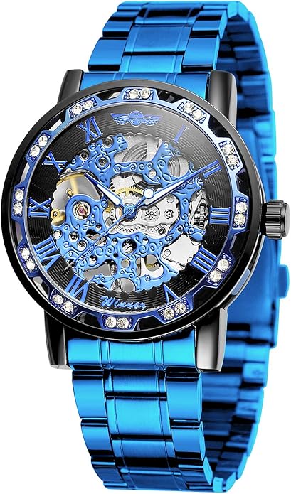 Elegant Cobalt Blue Men's Diamante Crystal Bling Watch