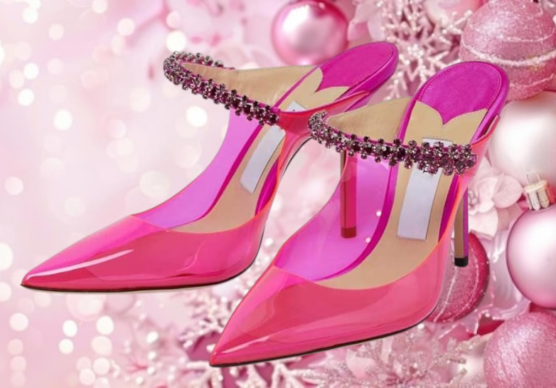 Sexy Hot Pink Clear Transparent Jewel Embellished Mule Heels