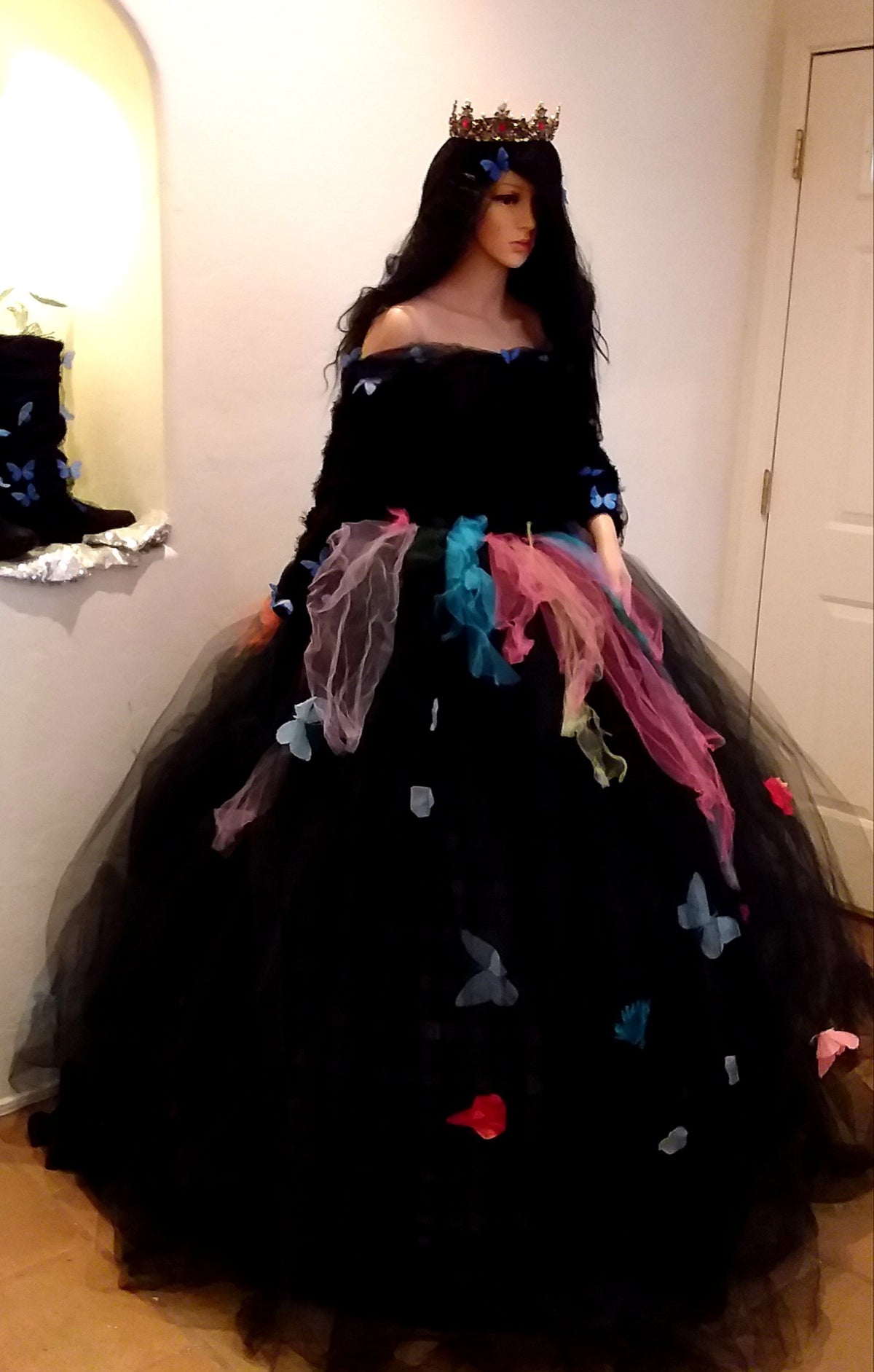 🦋BRANWYN🦋 Custom Order Gothic Romance Black Multicolor Butterfly Lace & Tulle Wedding Ballgown Set