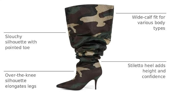 Sexy Green & Brown Camouflage Slouchy Thigh Boots