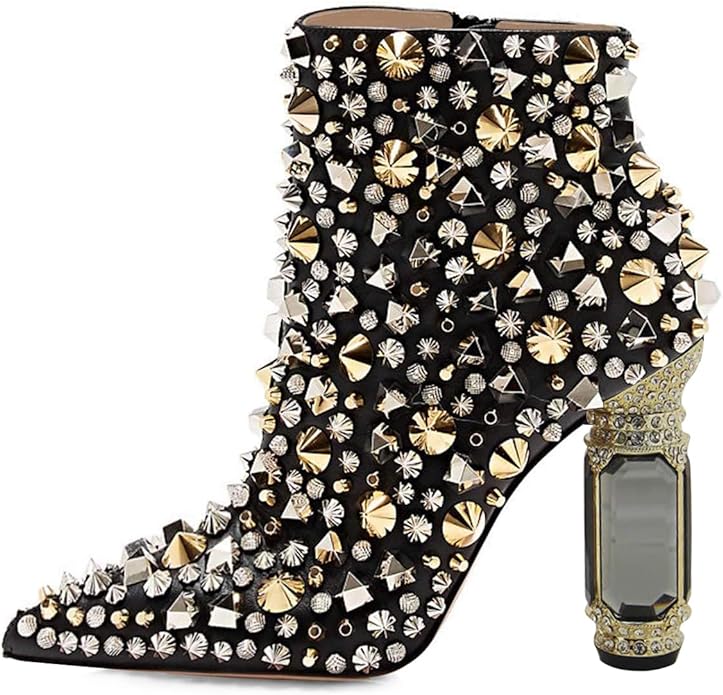 Beautified Black Bejeweled Ankle Boots