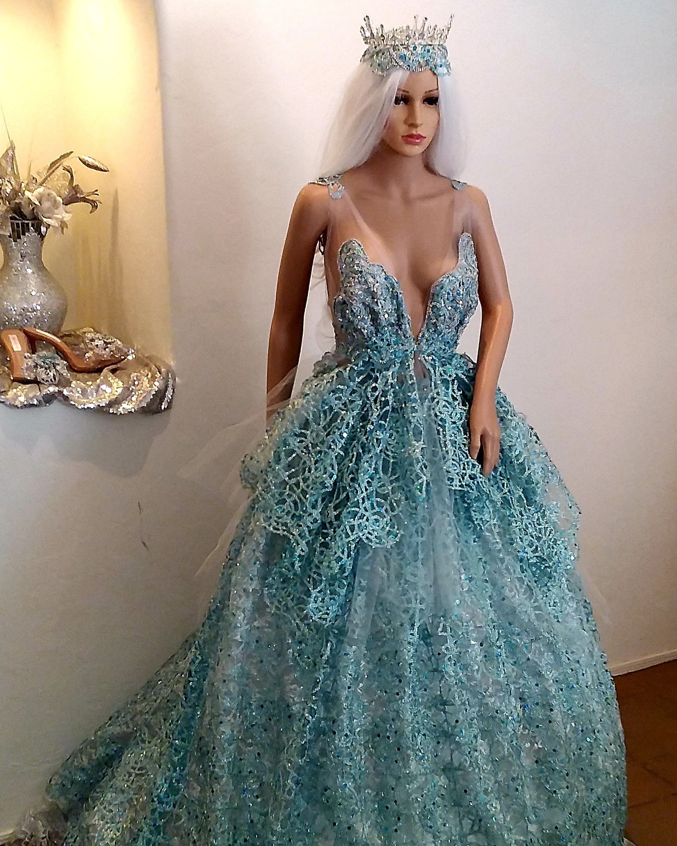 The "AMALI" Ocean Blue Sequin Lace Tulle Wedding Ballgown Set (Custom Order)
