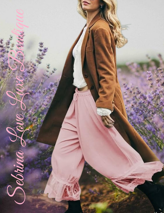 Romantic Victorian Inspired Pink Boho Wide Leg Pantaloon Bloomer Harem Pants