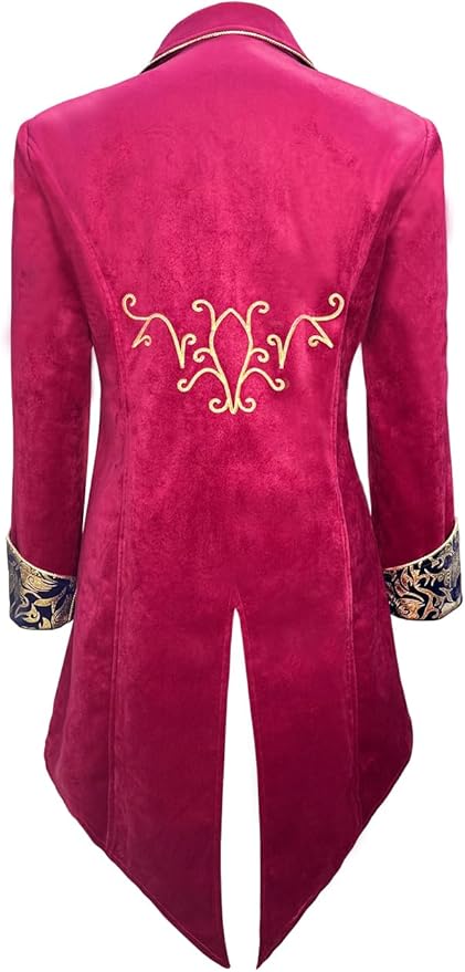 Men's Red & Gold Medieval Gothic Renaissance Victorian Inspired Steampunk Formal Tails Coat Costume