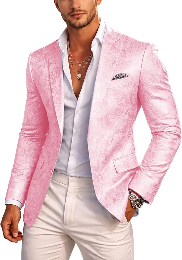 Elegant Pink Brocade Dinner Formal Jacket