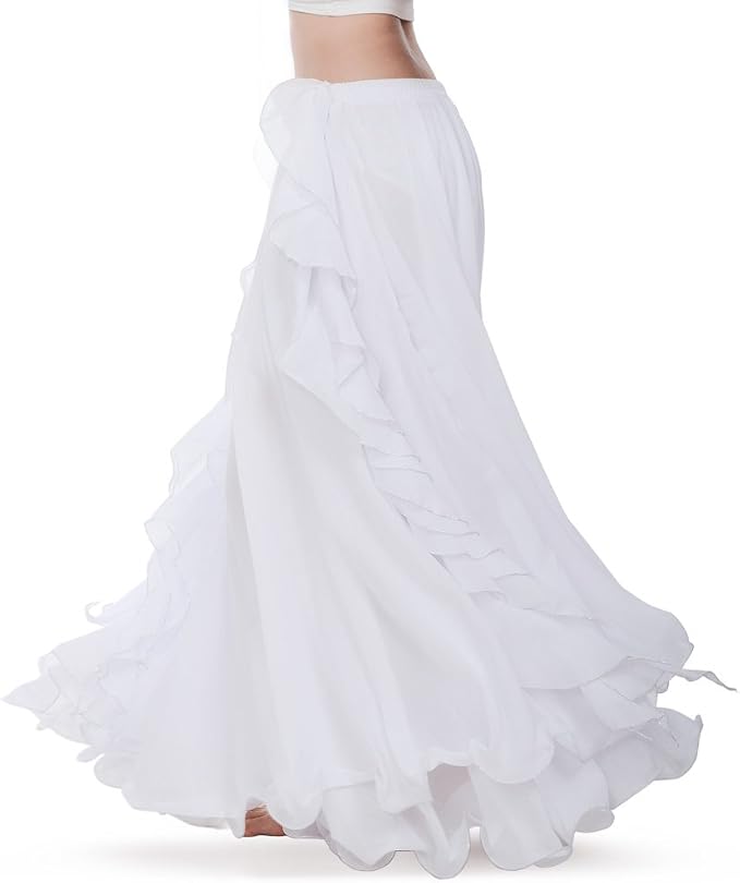 Romantic White Chiffon Ruffled Boho Maxi Skirt