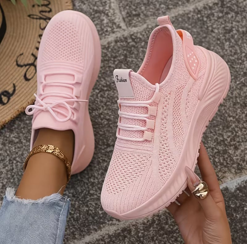Cute Barbiecore Soft Pink Breathable Knit Sneakers