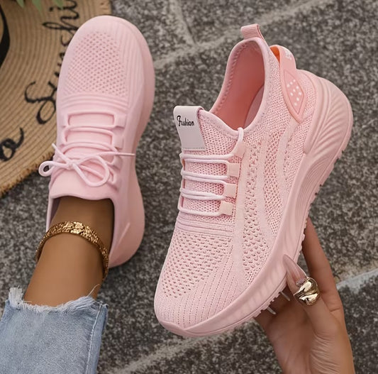 Cute Barbiecore Soft Pink Breathable Knit Sneakers