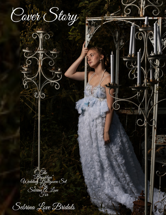 "BROOKLYN" White 3D Chiffon Rosette Blue Lace Wedding Ballgown Set