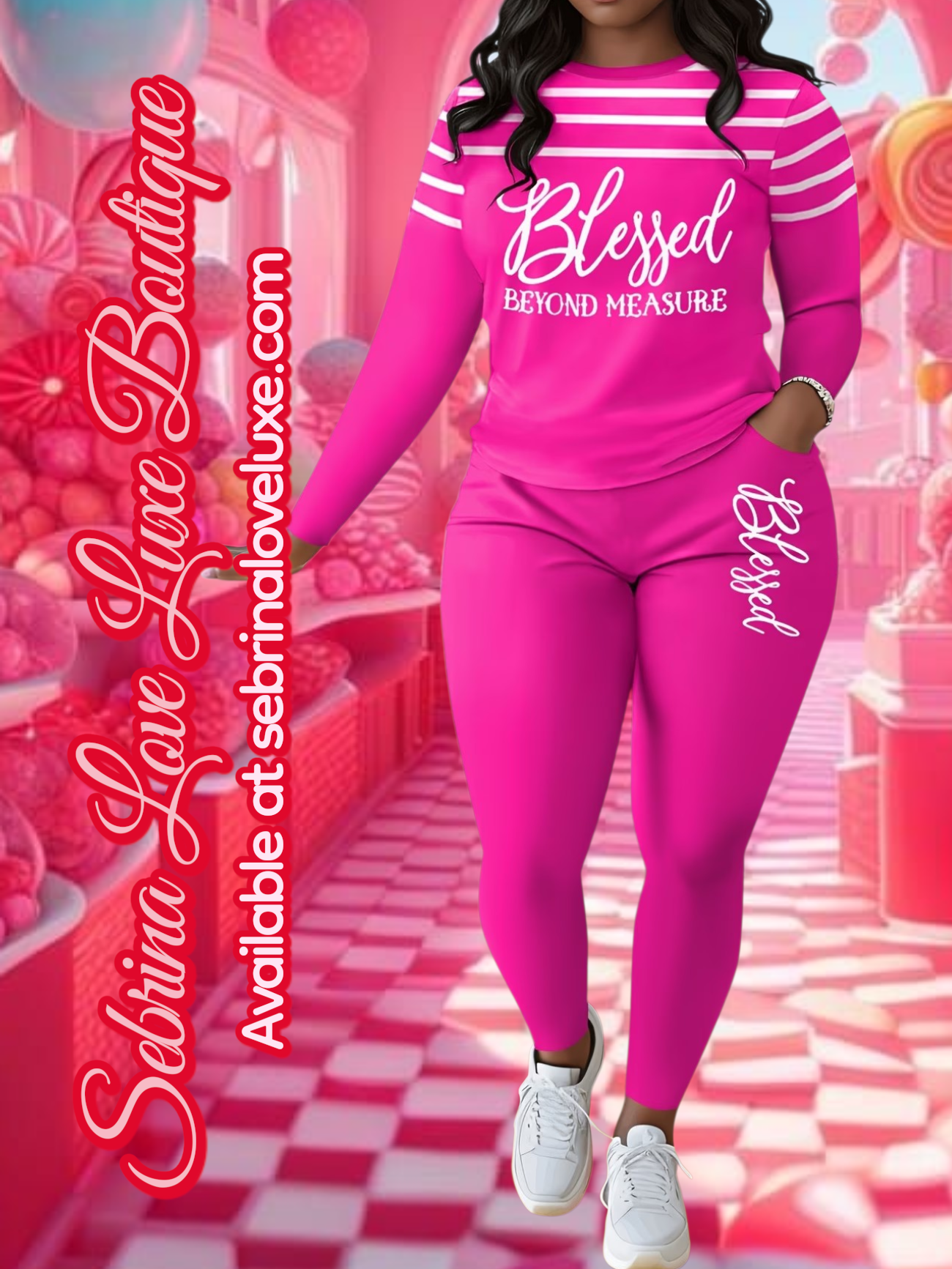 "BLESSED BEYOND MEASURE" 2pc Graphic Pink & White Scripture Jogger Set