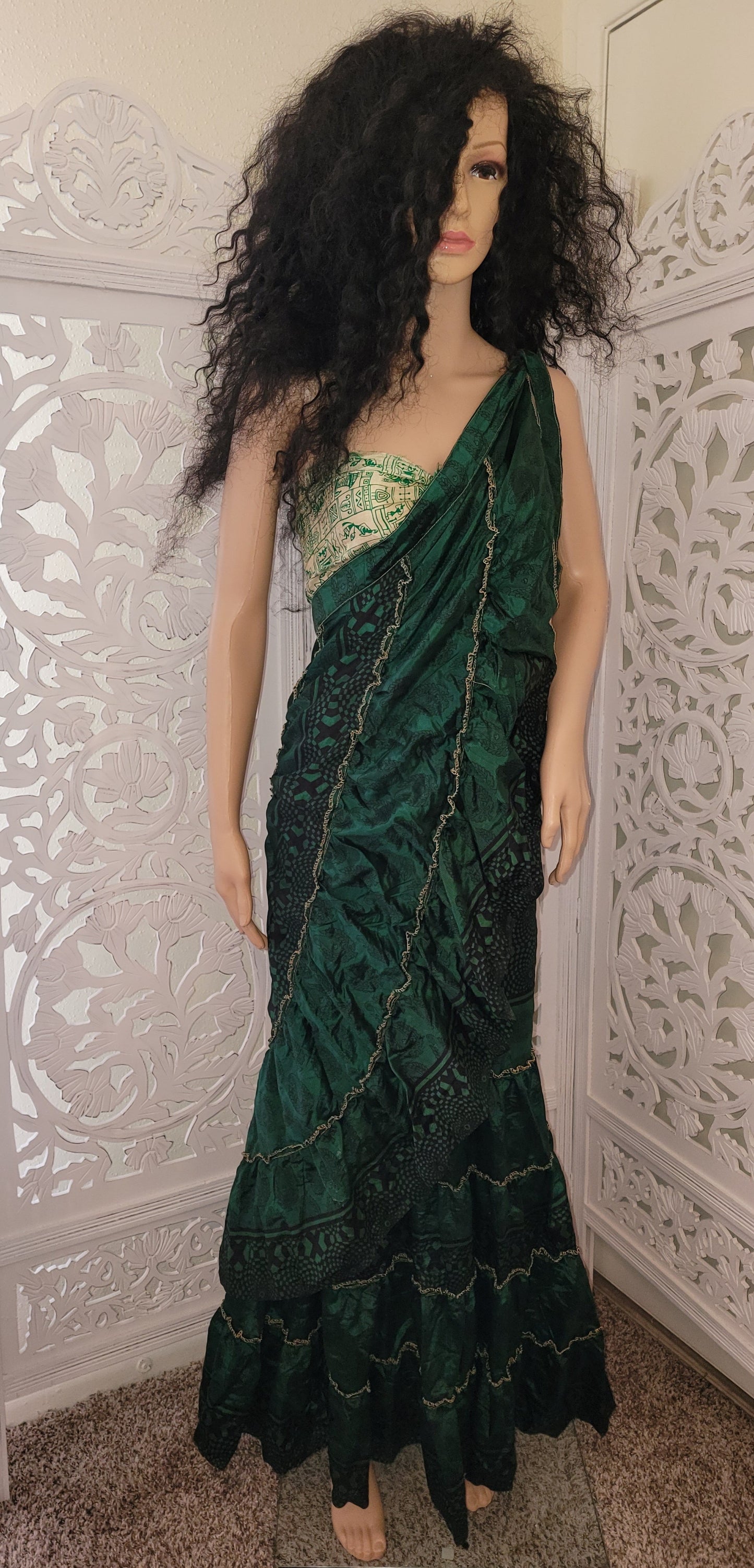 Green Silk Boho Wrap Maxi Skirt/Dress