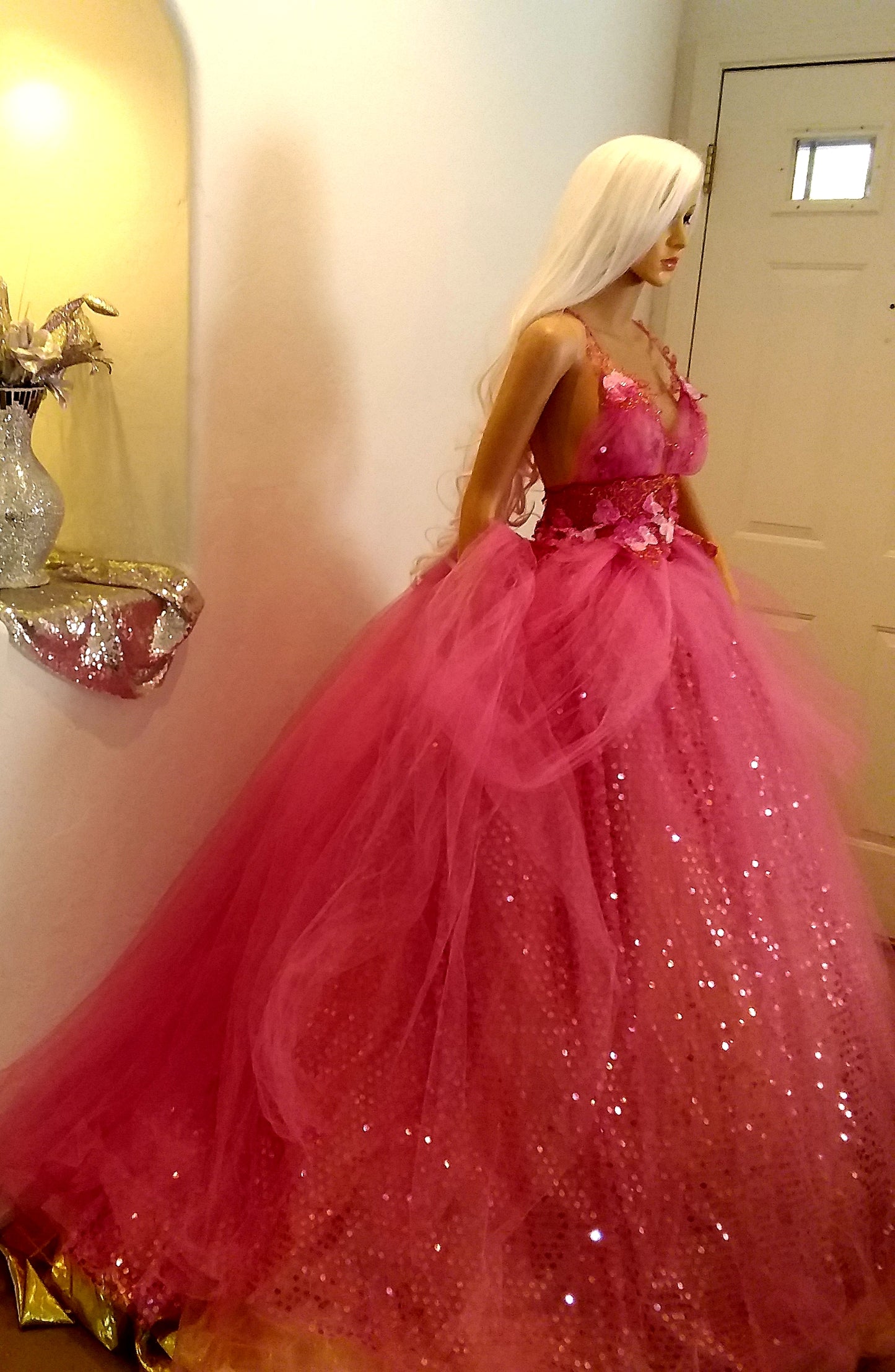 🌺YASMINE🌺 Pink & Gold Embroidered Lace Tulle Wedding Ballgown Set