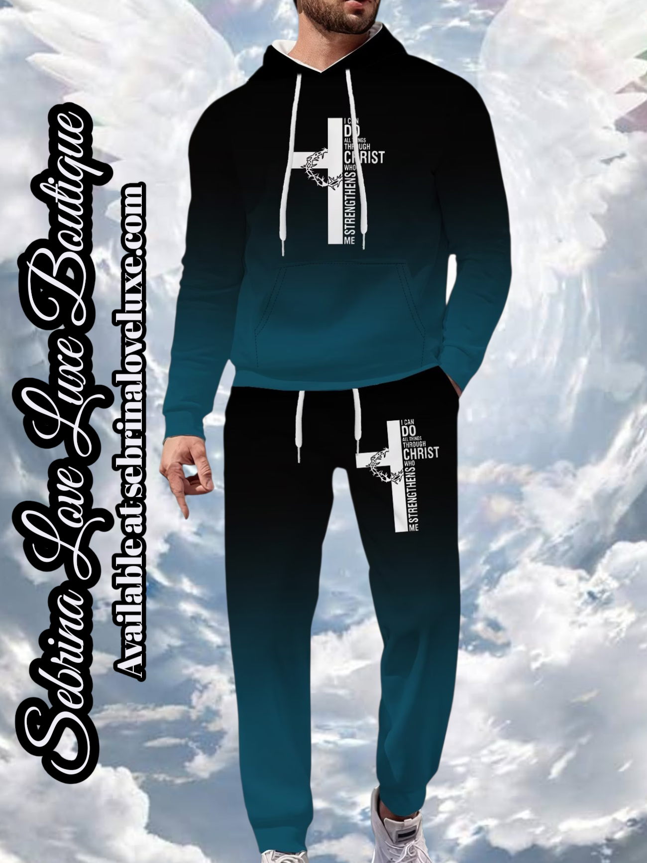"I CAN DO ALL THINGS THROUGH CHRIST" 2pc Graphic Long Sleeve Tee Shirt & Jogger Set