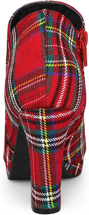 Scottish Inspired Red Stewart Tartan Plaid Round Toe Platform Ankle Boots