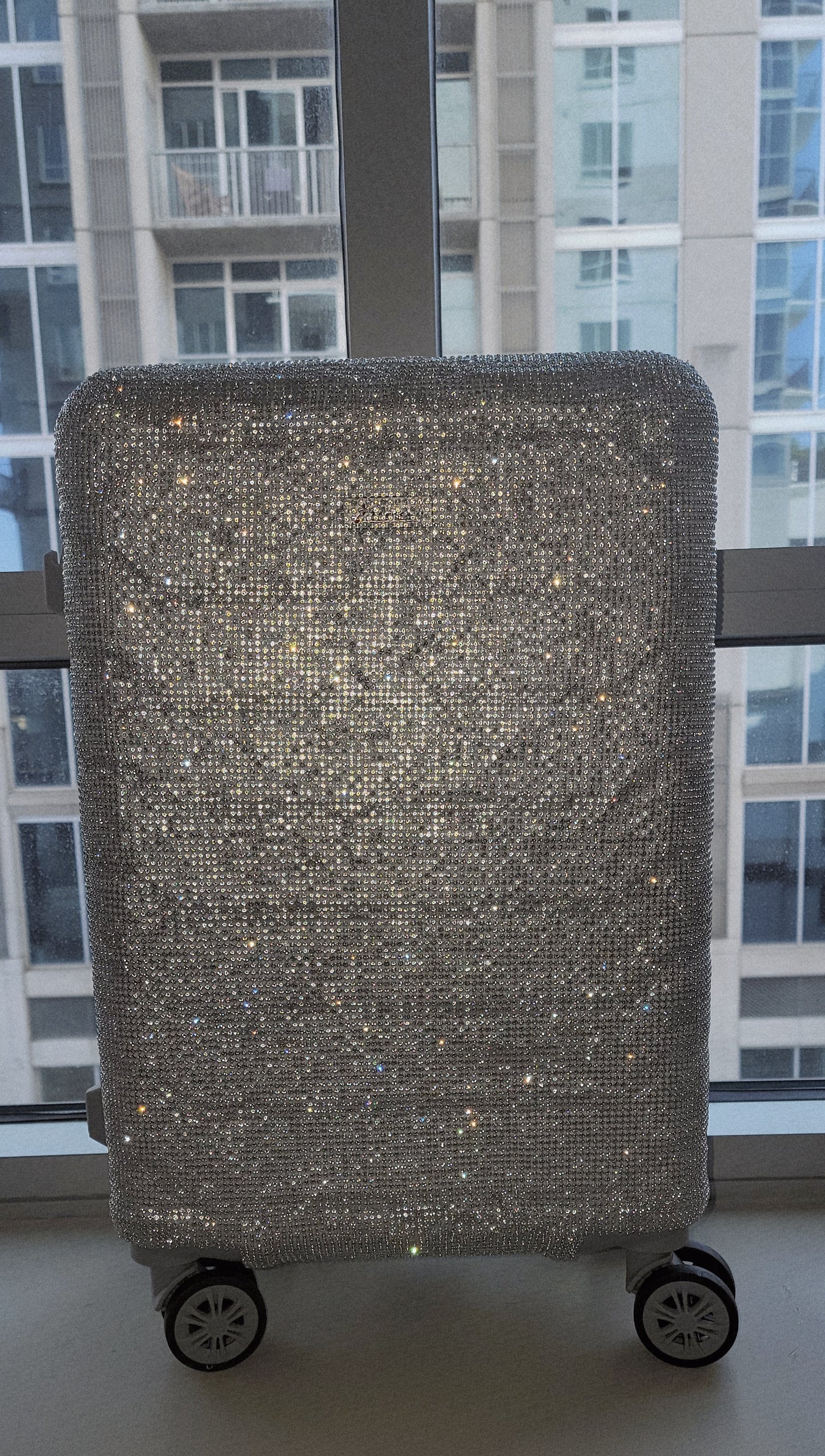 "NEW YORK HEIRESS" Custom Order Silver Rhinestone Crystal Diamante TSA size Approved Carry-on Luggage Case