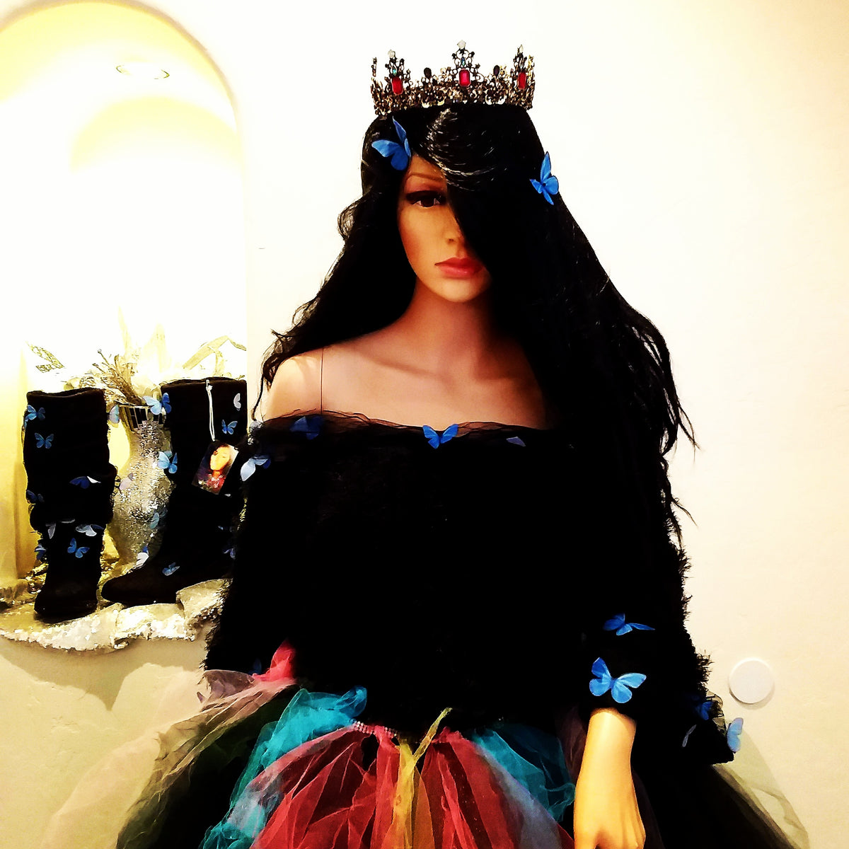 🦋BRANWYN🦋 Custom Order Gothic Romance Black Multicolor Butterfly Lace & Tulle Wedding Ballgown Set