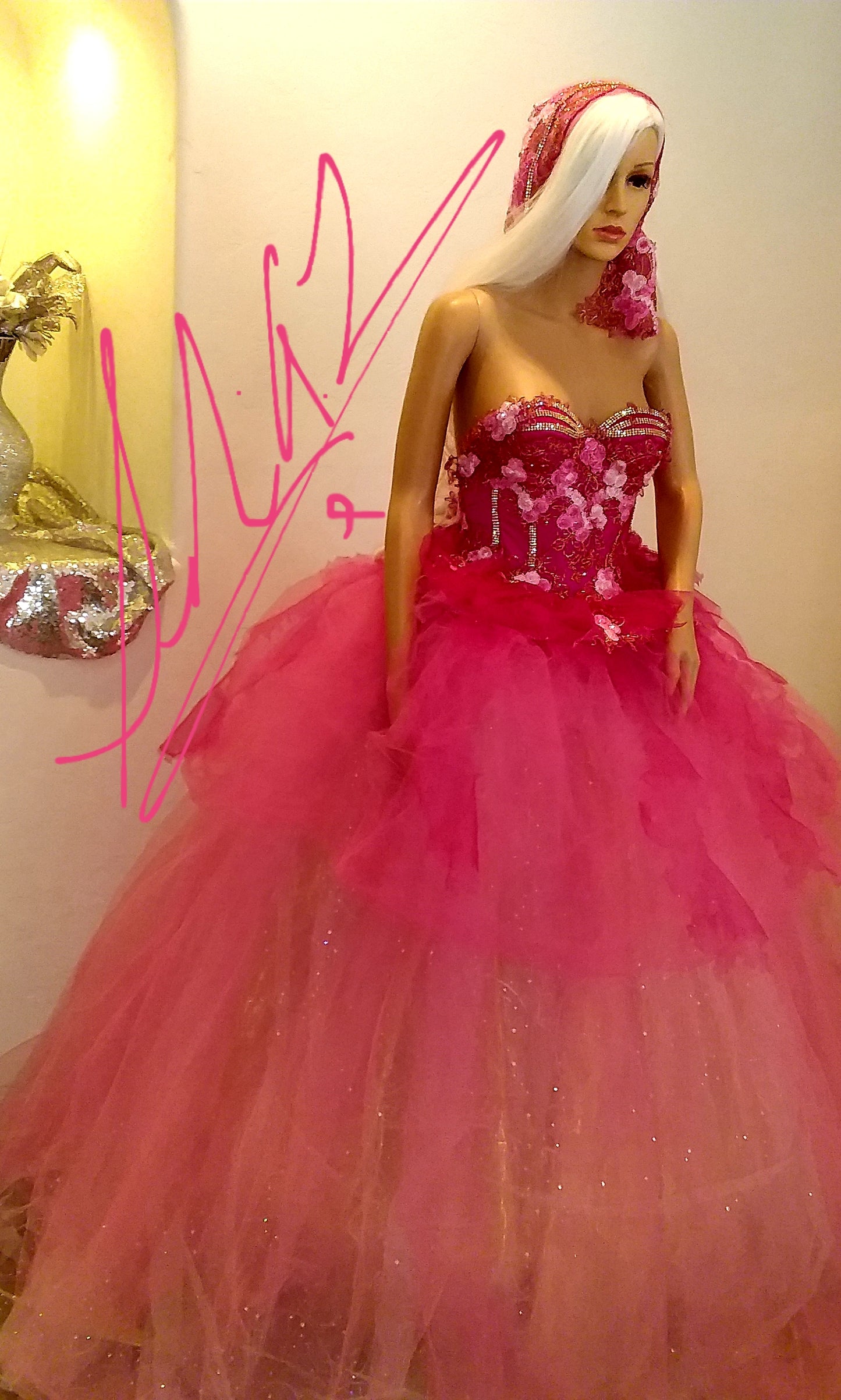 🌺SASHA🌺 Pink & Gold Embroidered Lace Tulle Wedding Ballgown Set