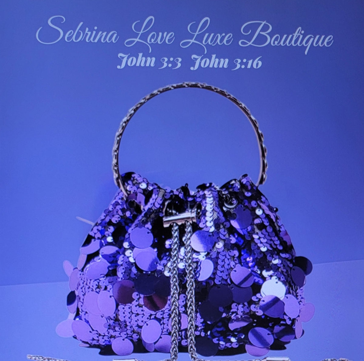 Festive Purple & Silver Rhinestone Sequin Bucket Handbag Clutch Purse