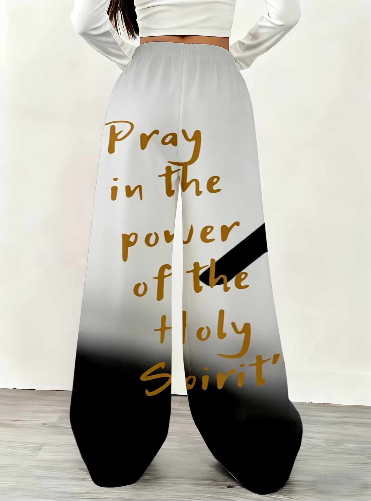 Christian White Black & Gold Inspirational Scripture Wide Leg Jogger