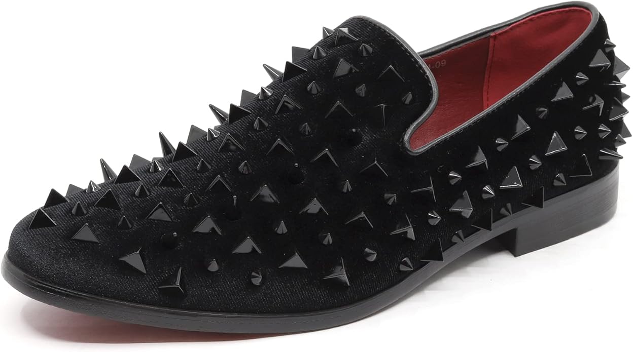 Edgy Gothic Men's Black & Gold Spiked Drivers Moccasins Opera Pump