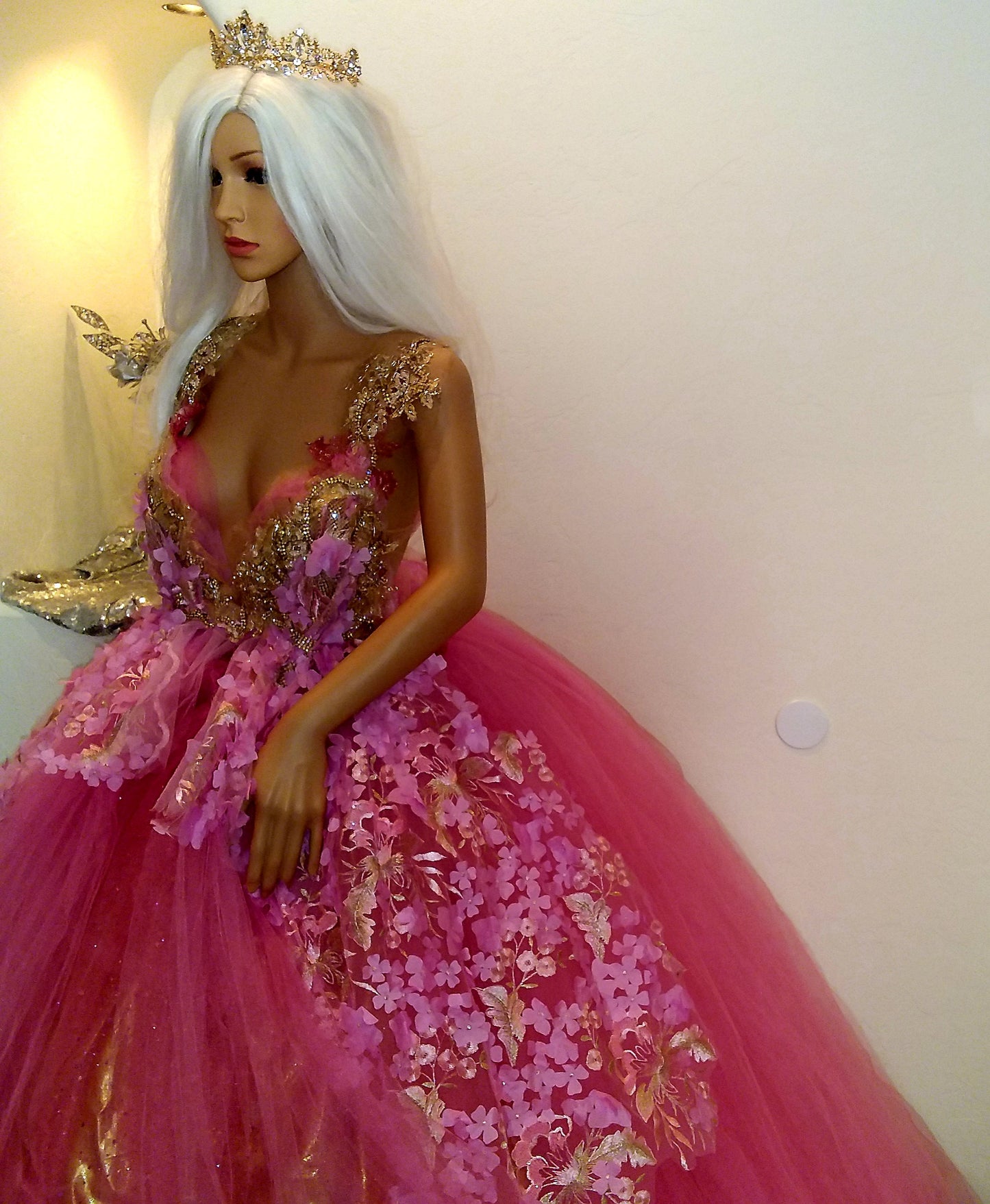 "HOPE" Pink & Gold Embroidered 3D Lace Crystal Beaded Wedding Ballgown Set