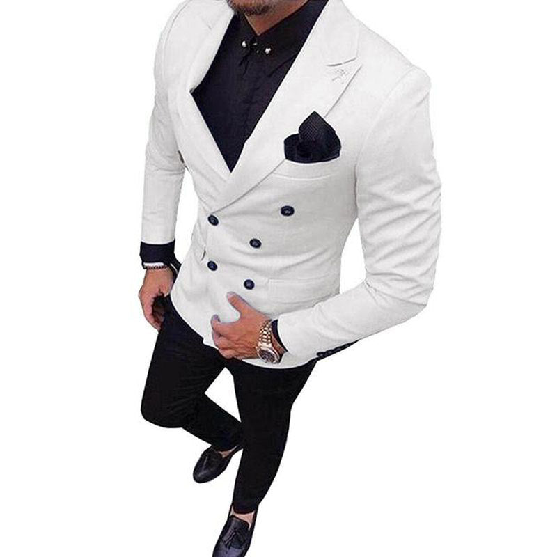 Men's White & Black 2 Piece Jacket & Pants Suit