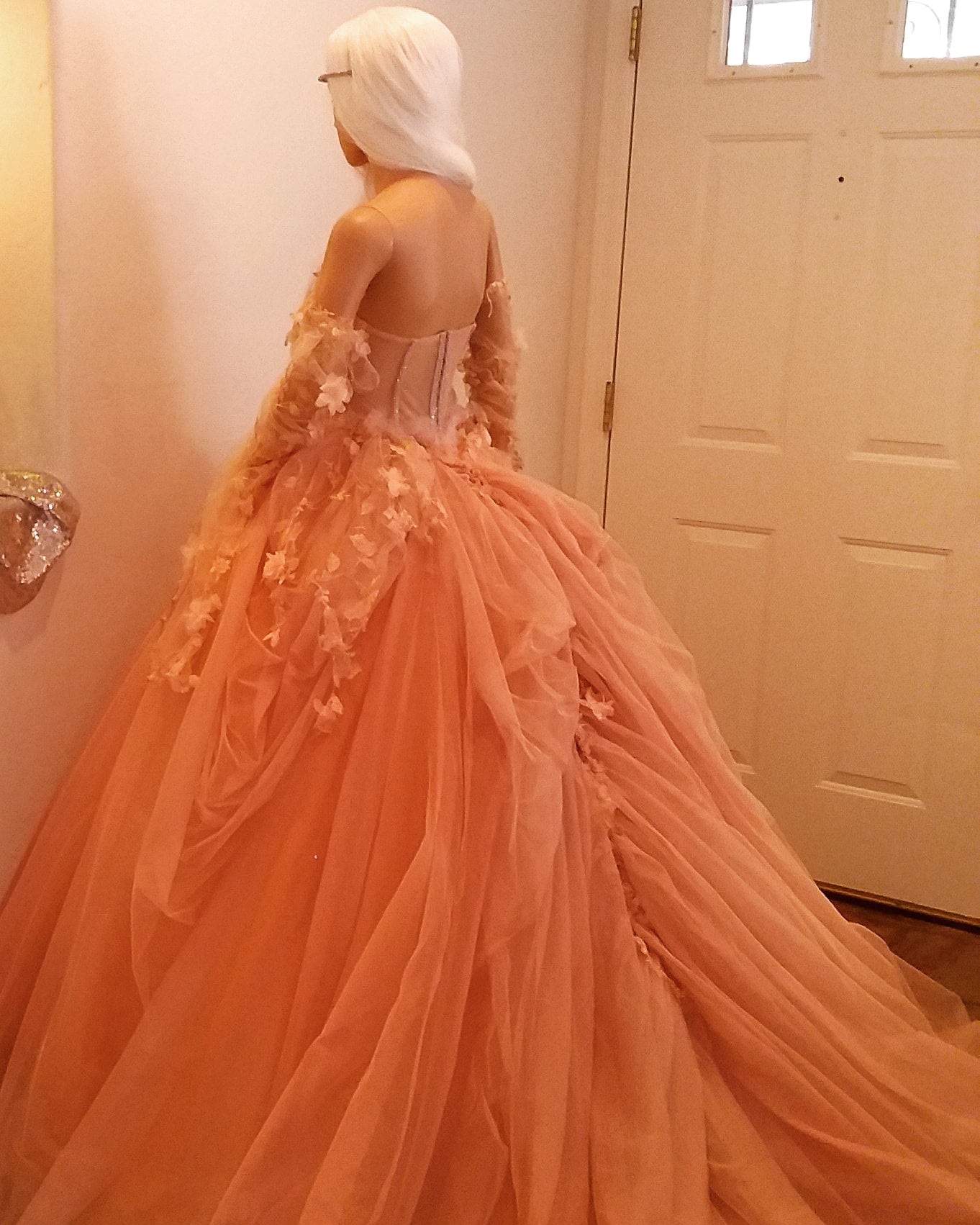 "ADELIA" Blush Lace & Tulle Wedding Ballgown Set