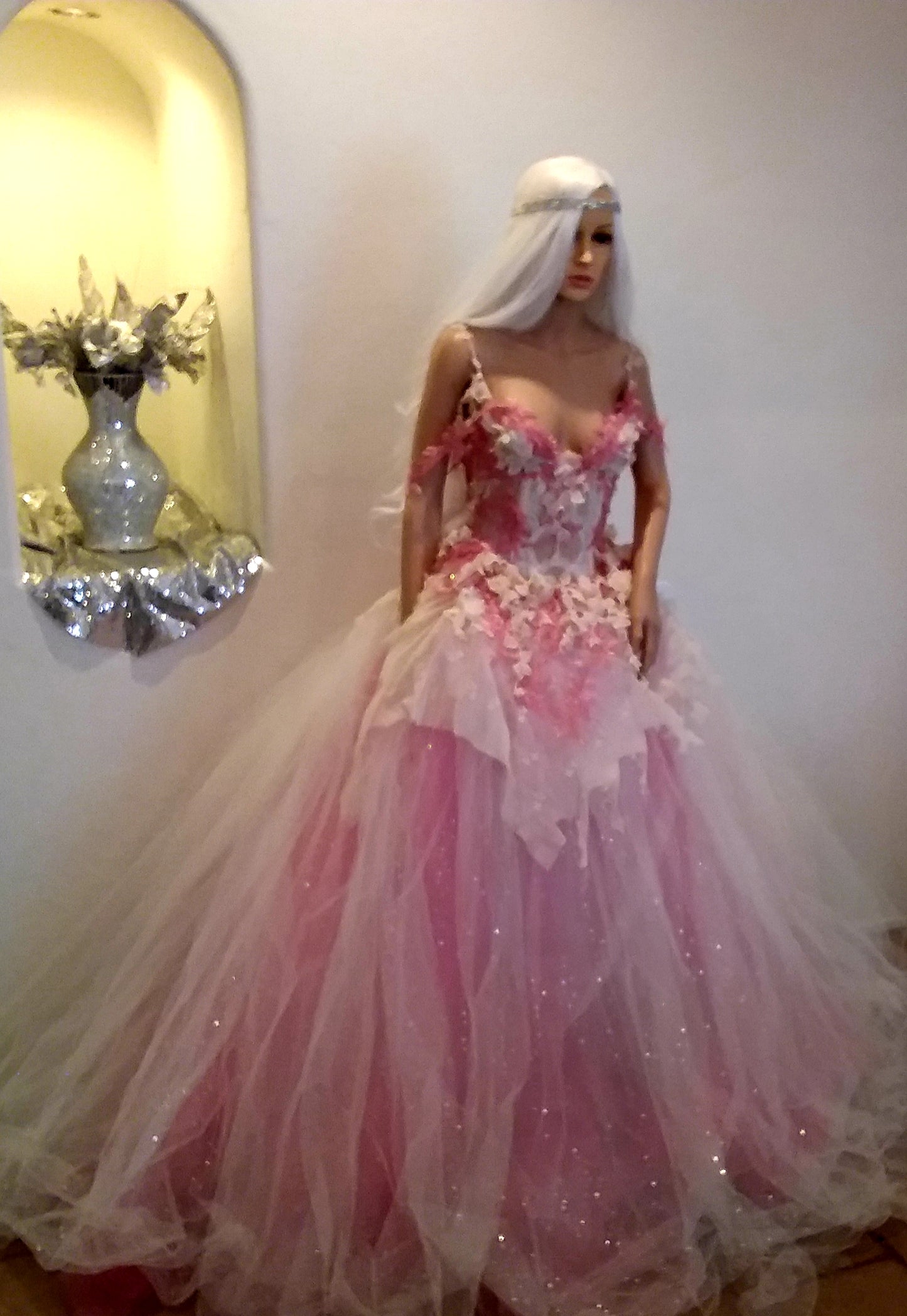 "ELLA" Ivory & Pink Lace & Tulle Wedding Ballgown Set