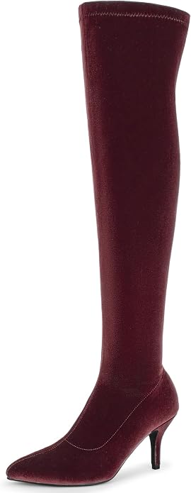 Luxe Merlot Burgundy Stretch Velvet Knee Boots