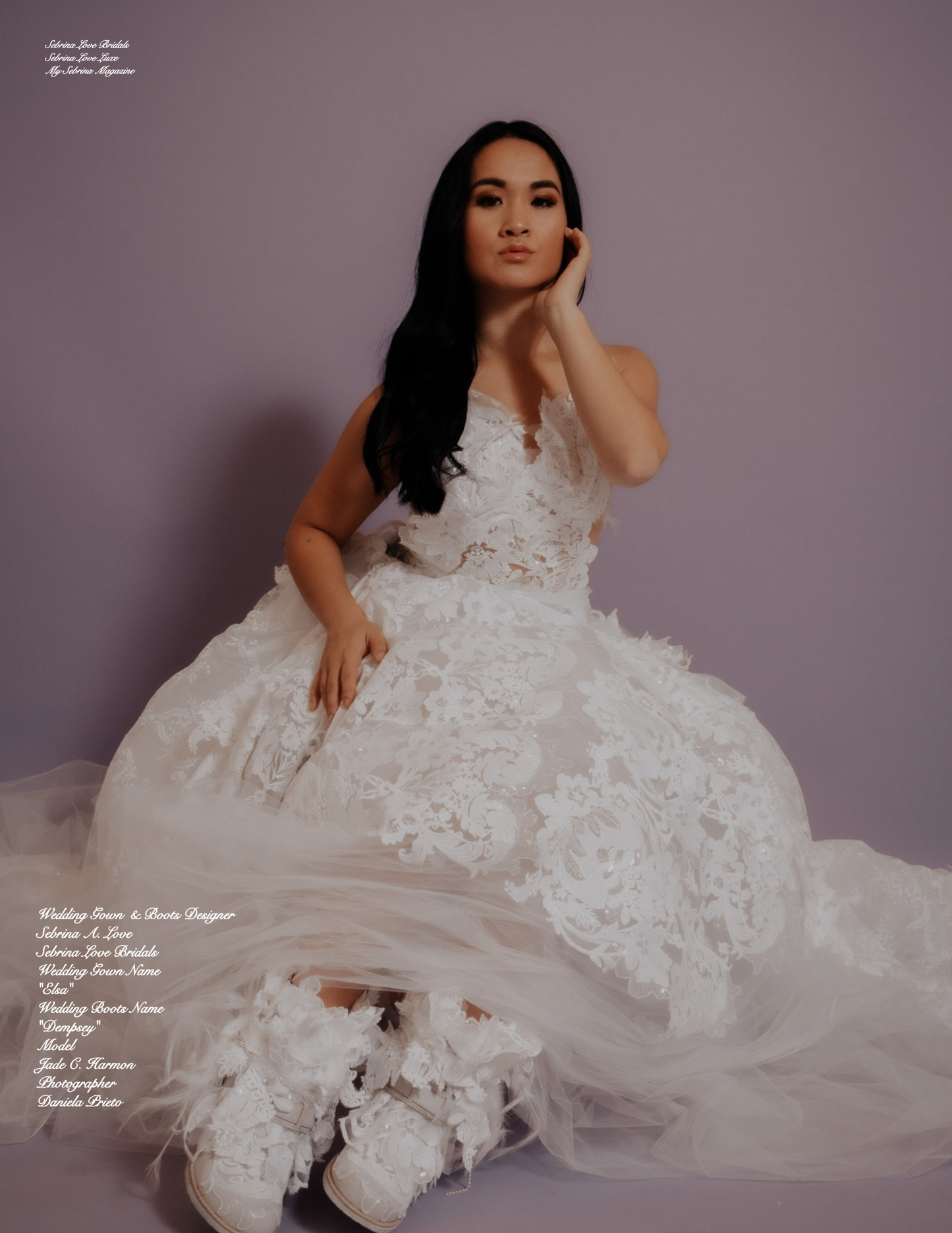 "DEMPSEY" White Sequined Lace Wedding Ballgown Set