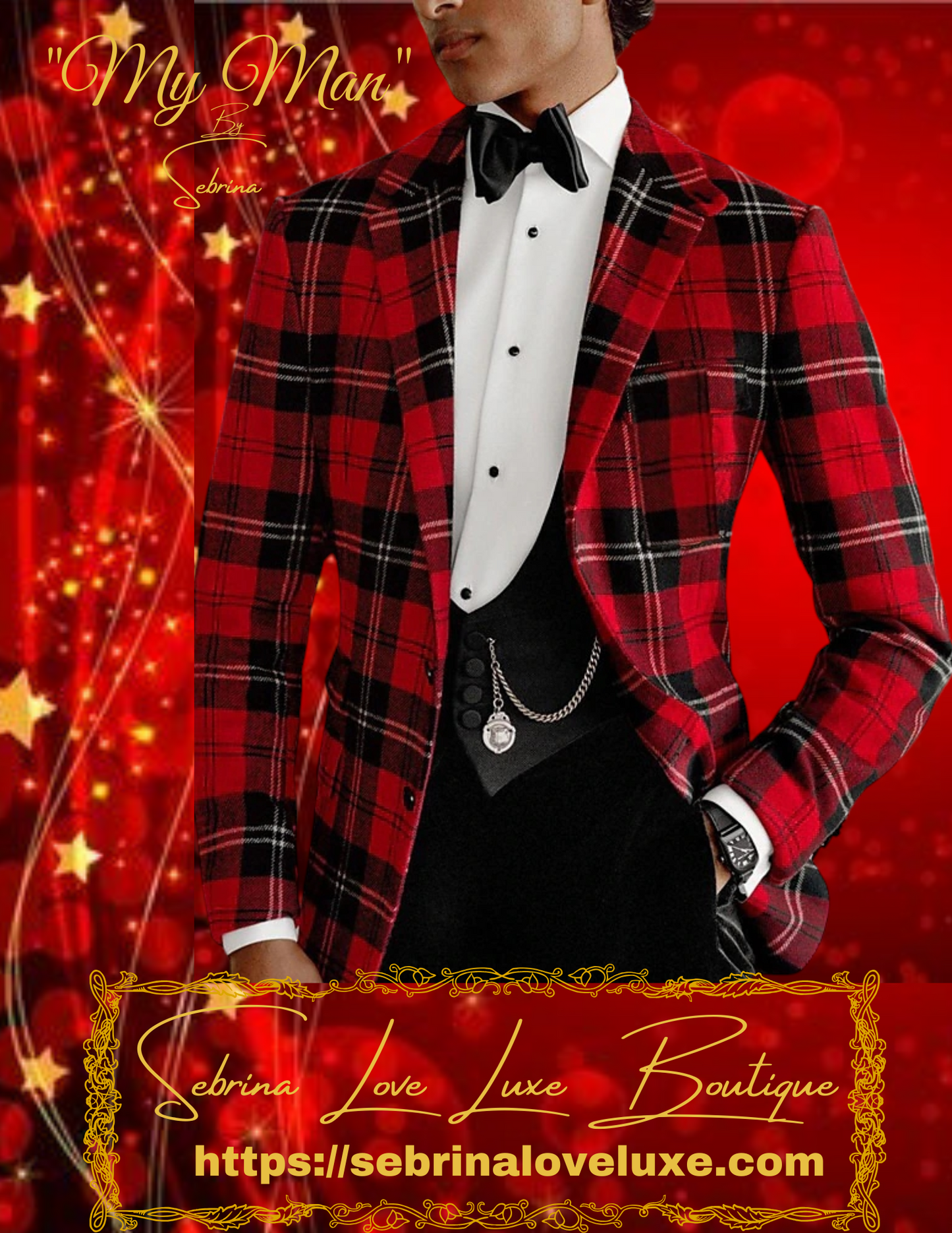 Festive Men's Red Tartan Plaid Blazer Suit Jacket