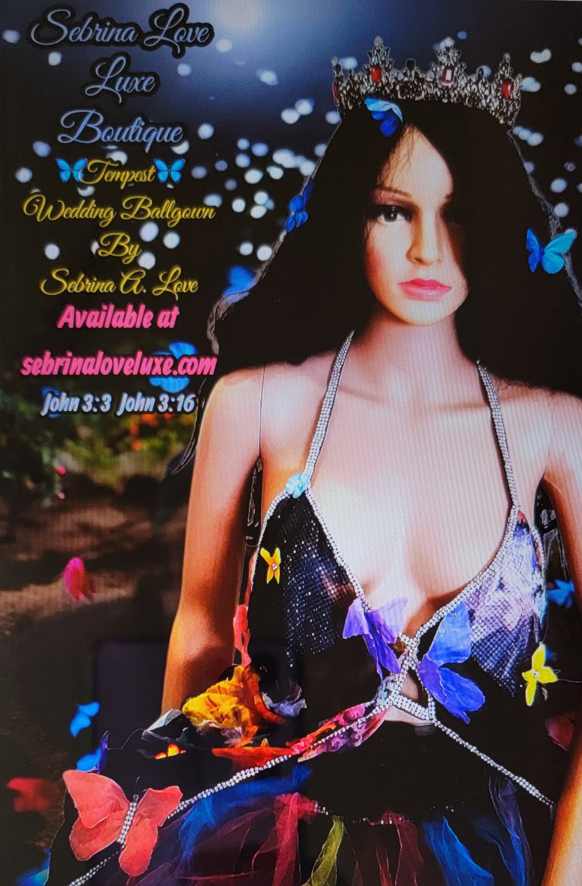 🦋TEMPEST🦋 Custom Order Gothic Romance Black Multicolor Butterfly Lace & Tulle Wedding Ballgown Set