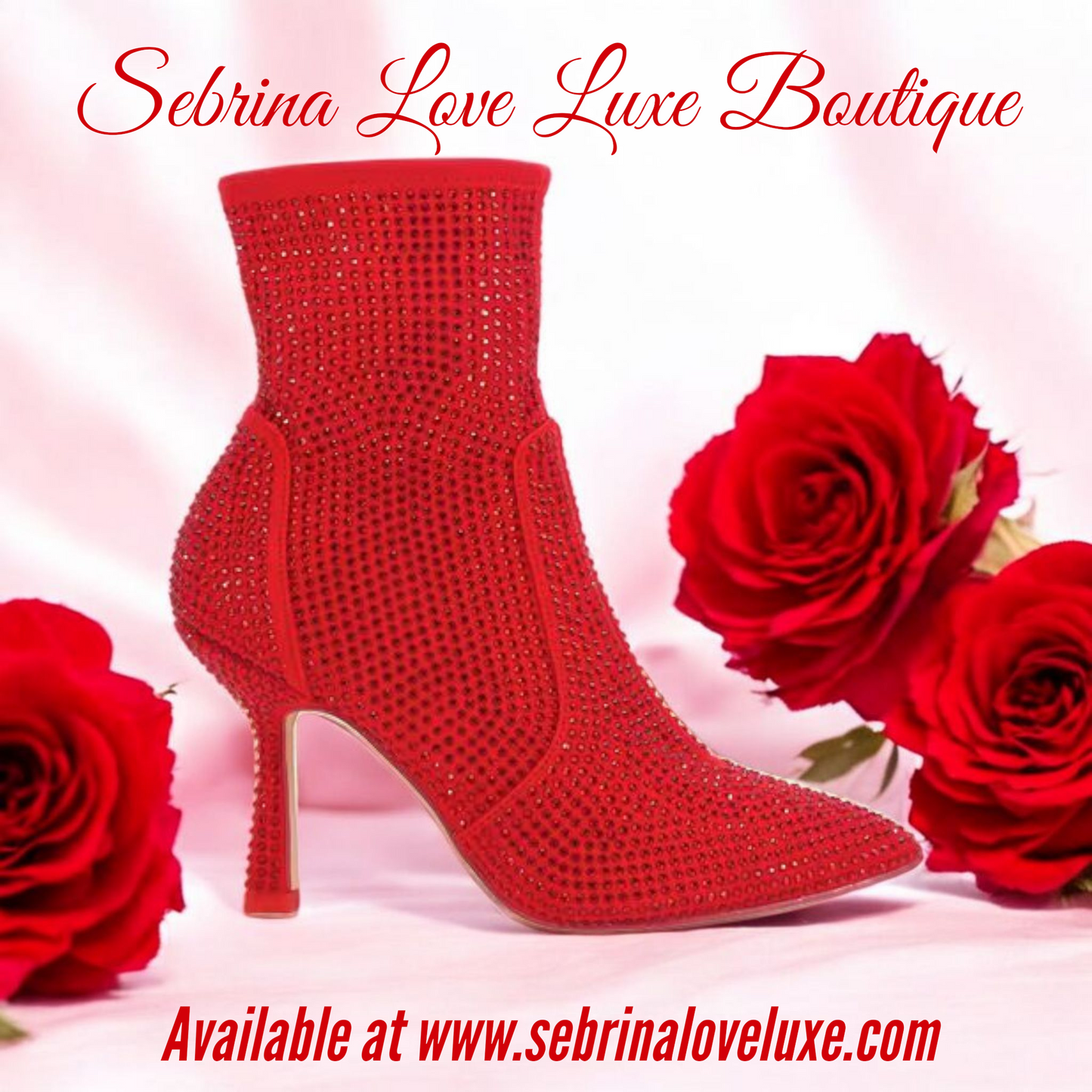 Sparkly Red Rhinestone Crystal Ankle Boots