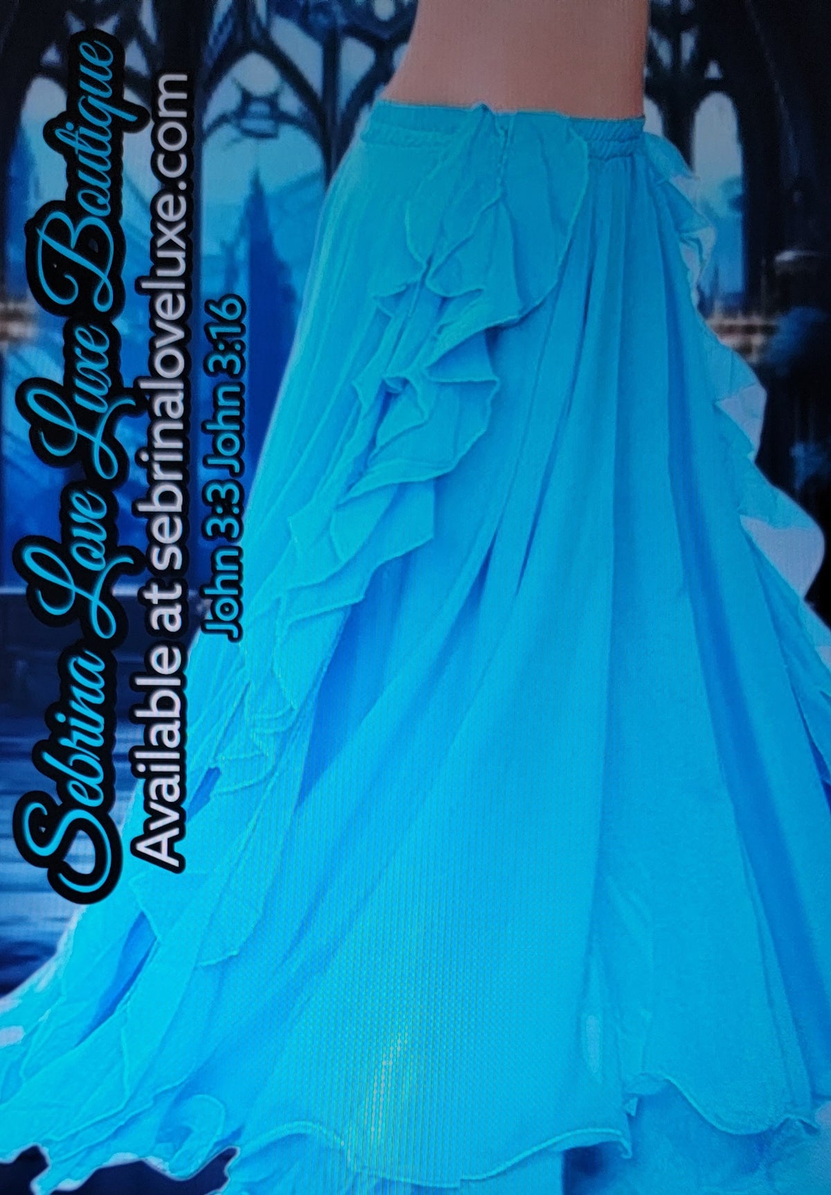 Romantic Ocean Blue Chiffon Ruffled Boho Maxi Skirt