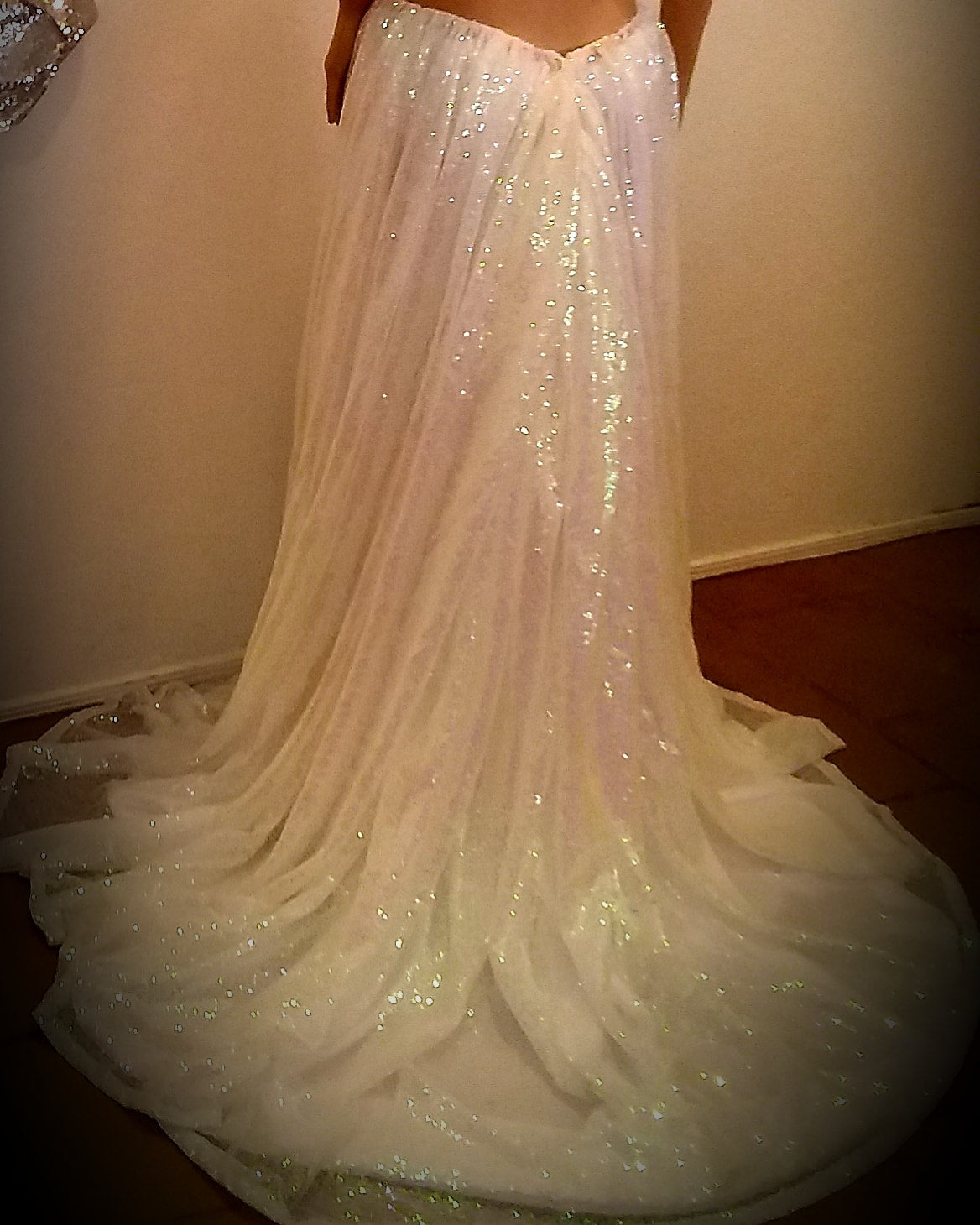 "MARIE" Iridescent White Sequined Lace Wedding Ballgown Set