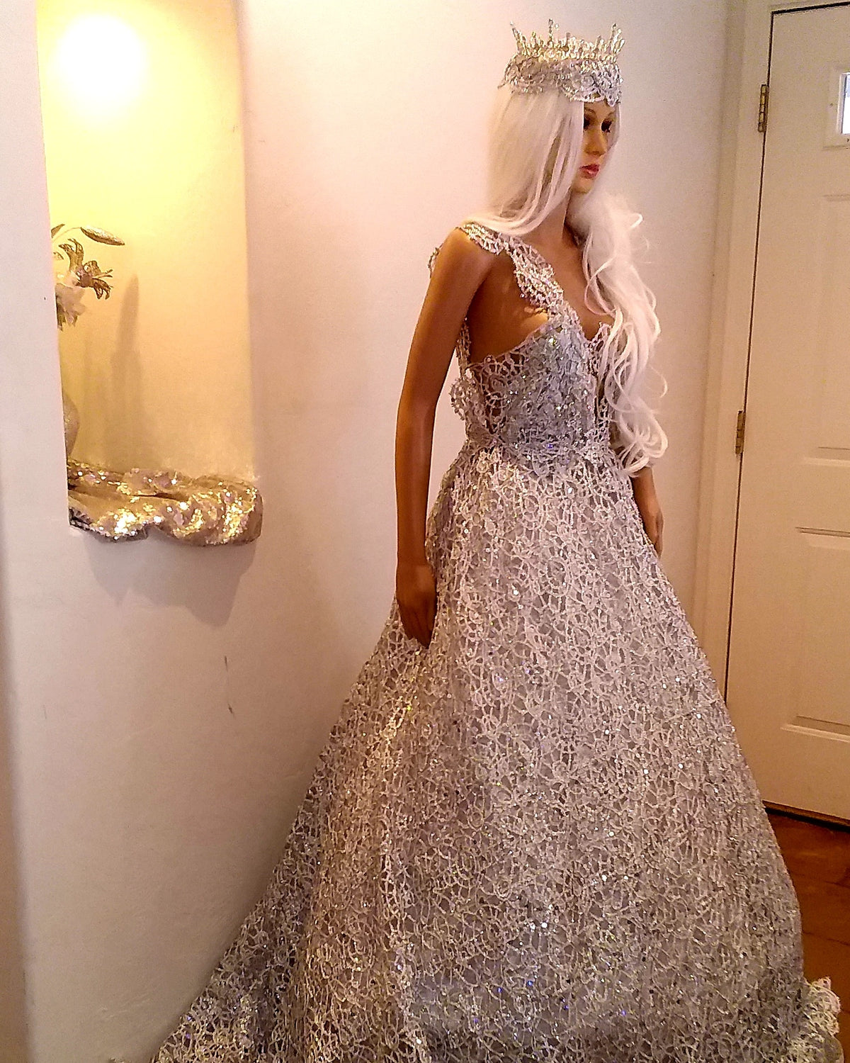 "HEIRESS" Silver Lace & Tulle Wedding Ballgown Set