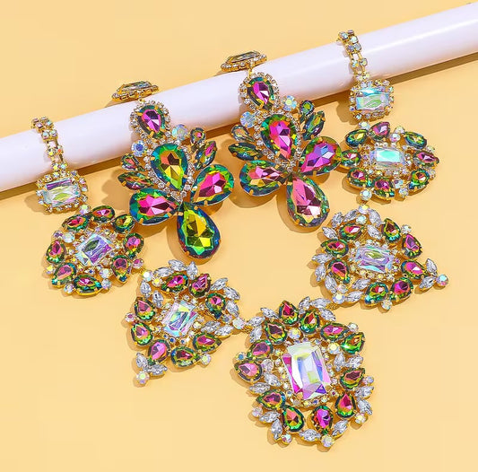 Exotic Multicolor Bollywood Crystal Diamante Rhinestone Bejeweled Choker Necklace & Earrings Set