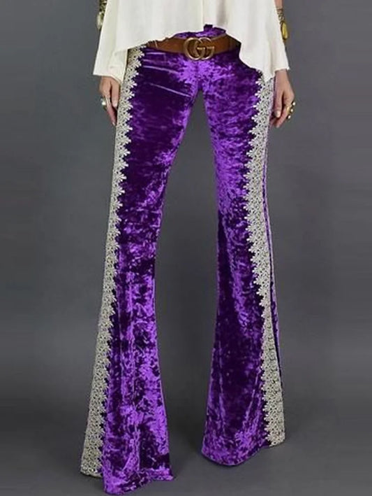 Beautiful Boho Purple Velvet & Lace Flare Jeans