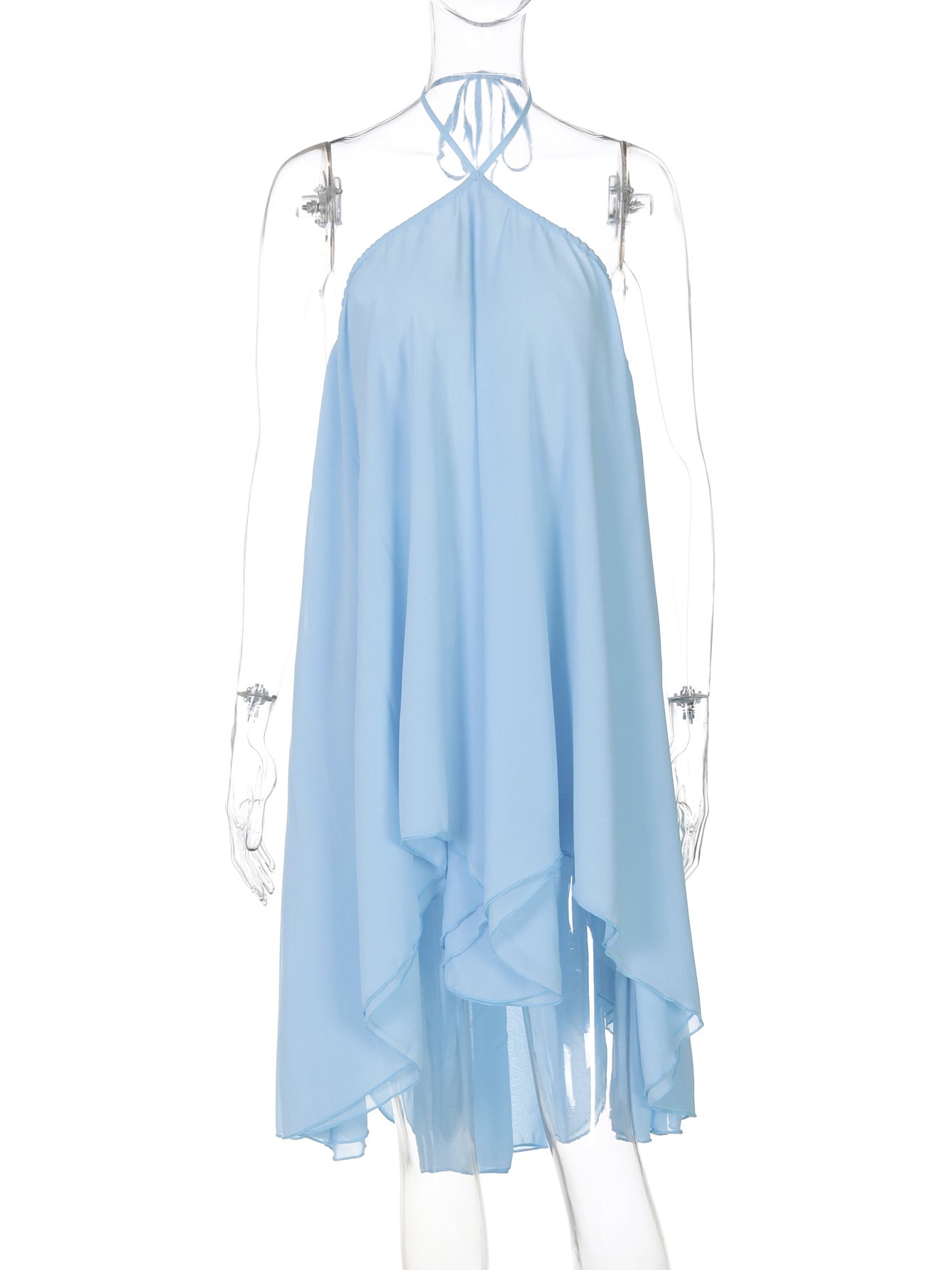 Sexy Baby Blue Chiffon Trapeze Mini Dress